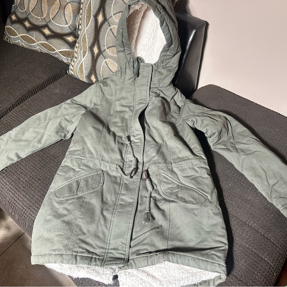 Sebby Green Hooded Jacket with White Lining